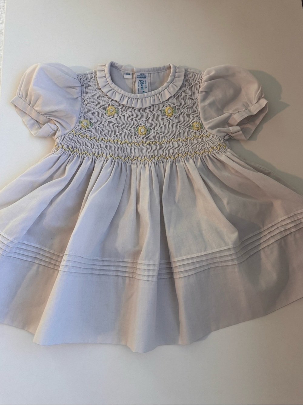 Classic White Smocked Kids Dress with Yellow Accents